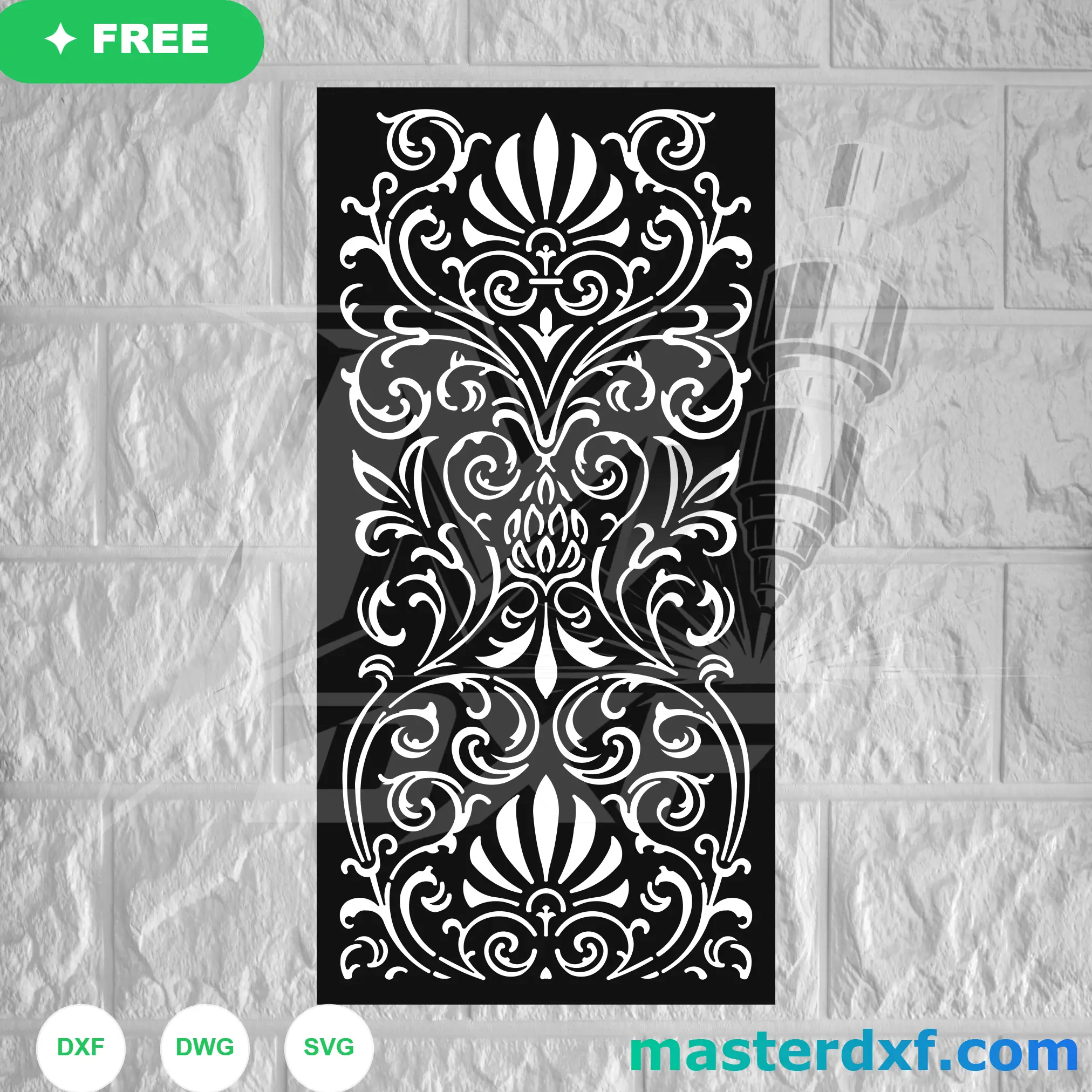 Symmetrical Damask Scroll Architectural Screen Layout DXF File